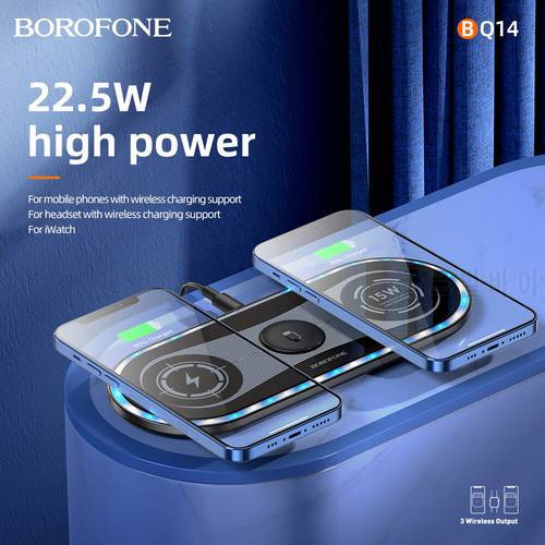 BOROFONE 15W Fast Wireless Charger Pad Stand For iphone 13 12 Mini Pro 3 in 1 Qi Charging Dock Station For Airpods Pro iWatch 6