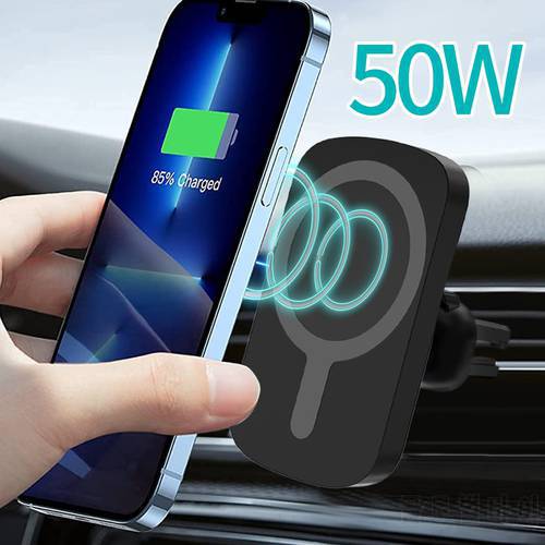 Magnetic Wireless Car Charger Stand For iPhone 12 Pro Max MiNi Magsave 50W Fast Charging Airvent Mount Adsorbable Phone Holder