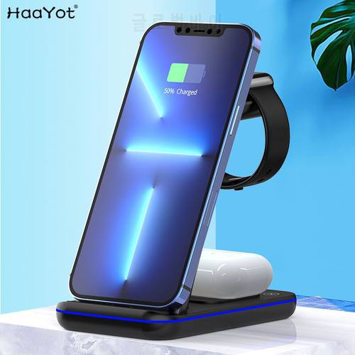 HAAYOT 3 in 1 for iPhone/iWatch/Airpods Device Qi Certified Charging Station/Stand for Apple Galaxy Watch Airpods 3/Pro/2