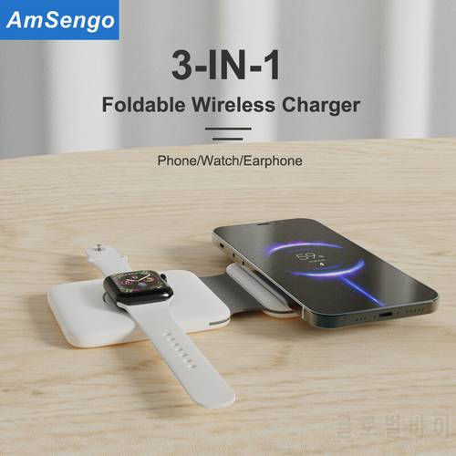 15W Magnetic Wireless Chargers 3 in 1 Stand Foldable for iPhone 13 12Pro/Airpod Pro 3 2/iWatch 7 6 Portable Fast Chargers Holder