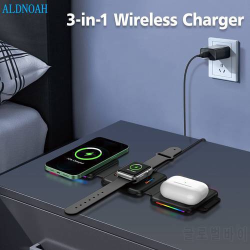 3 in 1 Foldable Magnetic Wireless Charger for iPhone 13 11 12 Pro Max Portable Wireless Charger for Apple Watch/AirPod 3
