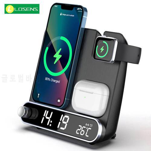 Qi 15W 3 in 1 Wireless Charger Stand For iPhone 13 12 Pro Max Mini iWatch 7 AirPods Pro Fast Charging Dock Station Alarm Clock