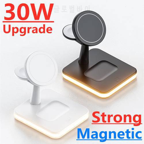 30W 3 in 1 Magnetic Wireless Charger Stand For iPhone 12 13 14 Pro Max Airpods Apple watch 8 7 6 5 Fast Charging Dock Station