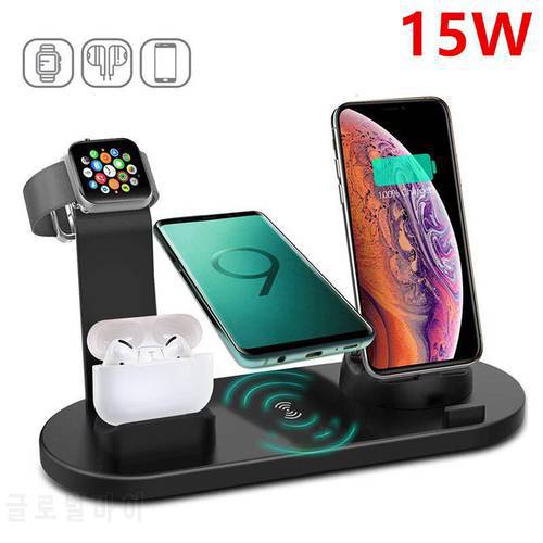 6 in 1 Wireless Charger 15W For iPhone 13 12 11 for iWatch Qi Wireless Chargers for Samsung Galaxy Xiaomi Huawei Fast Charging