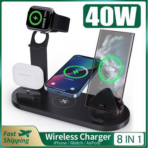 100W 8 in 1 Qi Wireless Charging Induction Charger Stand For iPhone 14 13 12 11 Pro Max XS XR Airpods 3 Pro Apple Watch 7 6 SE 5