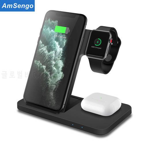 15W Fast Wireless Charger Dock Station For iPhone 13 12 11 XS XR X 8 3 in 1 Charging Stand For Apple Watch 7 6 5 4 3 AirPods Pro