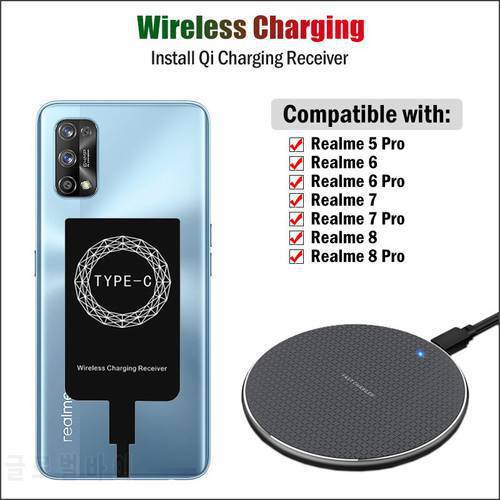 Qi Wireless Charging Receiver for Realme 6 7 8 9 Pro Plus 9 Pro+ Phone Wireless Charger Pad with USB Type-C Charging Adapter
