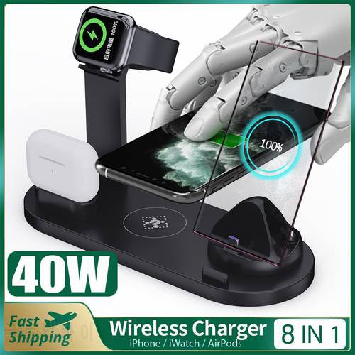 8 in 1 Wireless Charger Phone Watch Station For Apple iPhone Xs Max iWatch 7 6 5 4 3 Airpods Pro Fast Charging Type-C Station
