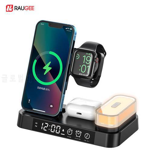 Wireless Chargers For IPhone and Apple Watch 3 in 1 Wireless Charger Stand Sation For IPhone 13 12 11 Pro Max Clock 30W Travel