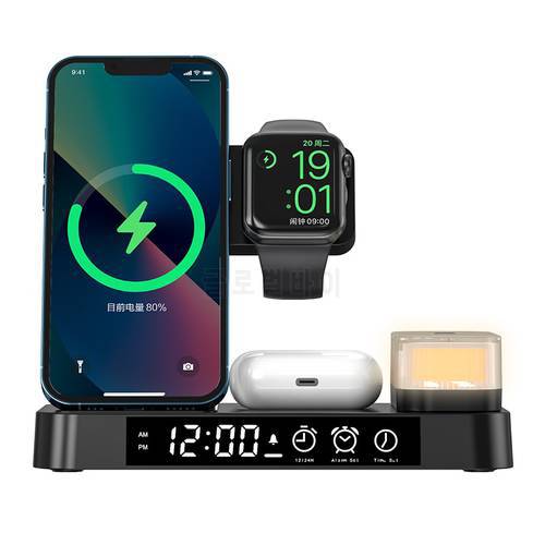 Wireless Charger 3 in 1 For iPhone and iWatch 30W Qi Faster Charging Station With Lamp/Clock For iPhone 13 Pro/14/12/iWatch 8 7