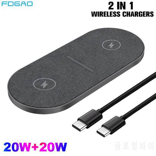 2 in 1 40W Wireless Charging Pad for iPhone 14 13 12 11 XS XR X 8 Airpods Pro 3 Dual 20W Type C to C Fast Charger Mat Station
