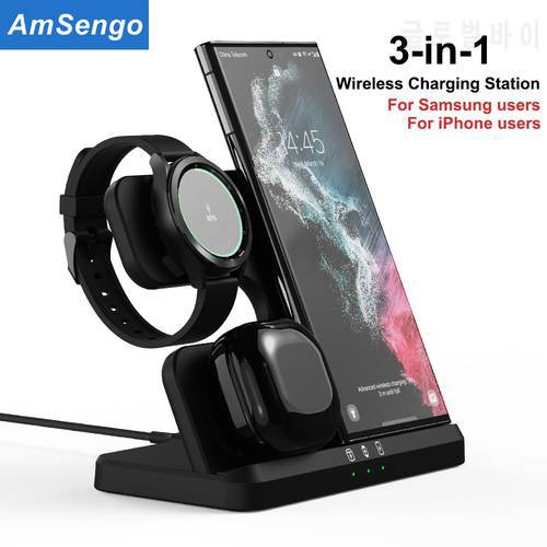 Fast 3 in 1 Wireless Chargers Station For Samsung Galaxy S22 S21 Ultra Wireless Charging For Galaxy Watch 4 Buds Pro Dock Holder