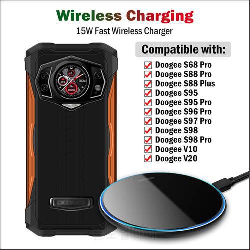 15W Fast Qi Wireless Charger for Doogee S89 S90 S95 S96 S97 S98 Pro S88 Plus V10 V20 5G Wireless Charging Pad Breathing Light