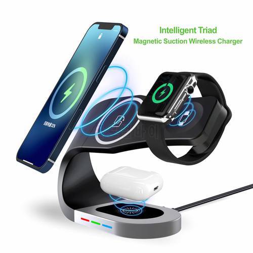 4 in 1 15W Fast Magnetic Wireless Chargers Dock For iPhone 12 13 Pro Max For Airpods Pro Apple Watch SE 6 5 4 3 Charging Holder