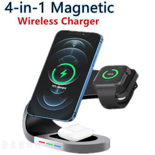 4 in 1 Wireless Chargers For iPhone 13 12 Pro Max mini 15W Qi Fast Charging Dock Station For Apple Watch 7 6 5 4 Airpods Charger