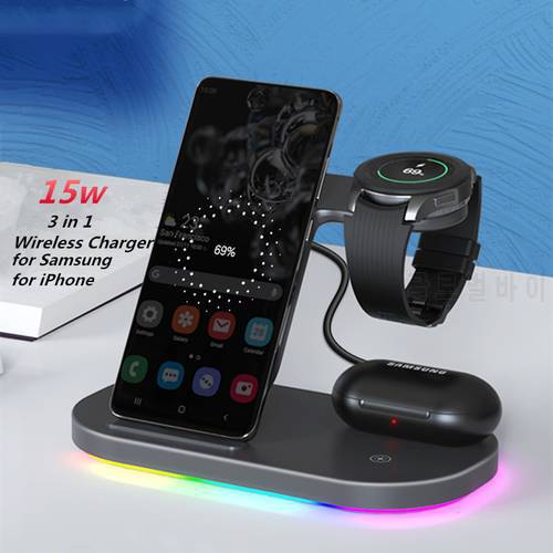 15W Wireless Chargers Stand for Samsung S22/S21/S20 Fast Charging Station for Samsung Galaxy Watch 5 4 3 Active 2 Buds Pro Live