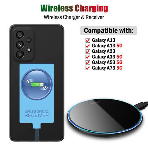 Qi Wireless Charger & Receiver for Samsung Galaxy A13 A23 A33 A53 A73 5G Wireless Charging Adapter USB Type-C Connector