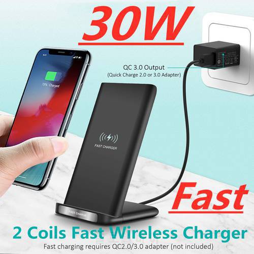 30W Wireless Charger Stand For iPhone 13 12 11 Pro Xs Max X 8 Induction Fast Wireless Charging Pad For Samsung s8 s9 s10 note