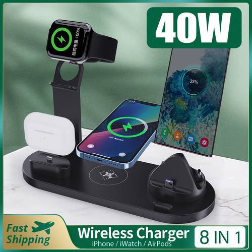 100W 8 in 1 Wireless Charger 3in1 for iPhone 13 12 11 Mini 8 Phone Induction Charging Station for iPhone Airpods Apple Watch 6 5