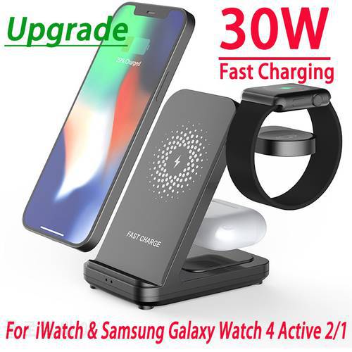 3 In 1 30W Wireless Charger Stand For iPhone 14 13 12 11 Samsung S21 S20 Galaxy Watch 4 Active 1/2 Fast Charging Dock Station