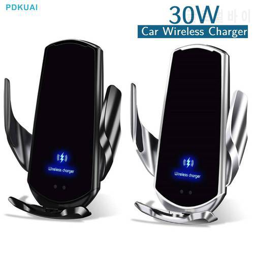 30W Wireless Car Charger Auto-Clamping Infrared Sensor Phone Mount Air Vent Phone Holder iPhone 14 13 12 11 X 8 Samsung S22 S21