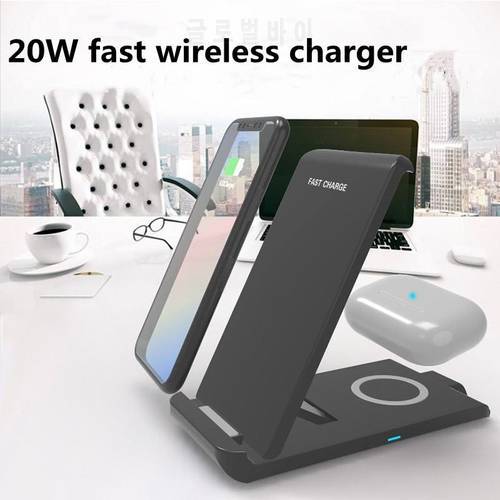 2022 new 20W foldable vertical wireless charging earphone stand 2-in-1 fast wireless charger for iphone 13/12/11 Samsung S20/21