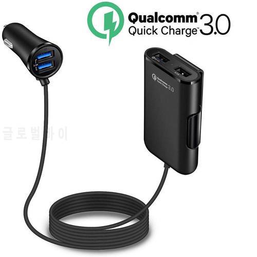 Quick Charge QC 3.0 Car Charger Front/Back Seat Charging Car Cigarette Lighter Chargers Adapter with 4 USB Ports Vehicle Charger