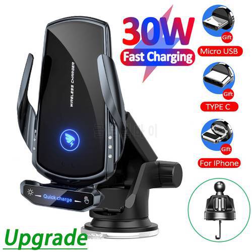 Automatic 100W Fast Car Wireless Charger for iPhone 13 12 Pro Max Samsung Xiaomi Magnetic USB Fast Charging Phone Holder Mount
