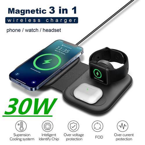 65W 3 in 1 Magnetic Wireless Charger Pad for iPhone 14 13 12 Pro Max Apple Watch AirPods Chargers Fast Charging Dock Station