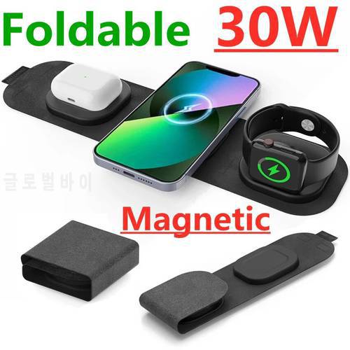 30W 3 in 1 Magnetic Wireless Charger Pad Fast Charging Dock Station for iPhone 13 12 11 X Apple Watch iWatch 6 7 AirPods Pro