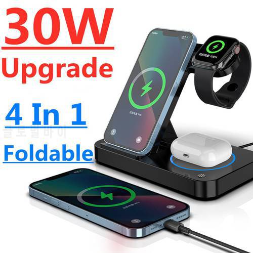 100W 4 in 1 Wireless Charger Stand For iPhone 14 13 X Samsung Apple Watch Airpods iWatch Foldable Fast Charging Dock Station