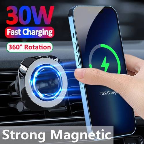 30W Magnetic Car Wireless Charger Air Vent Phone Holder Stand For Macsafe iPhone 13 12 Mini Max Pro Fast Car Charging Station