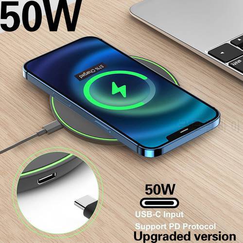 50W Wireless Charger for iPhone 13 12 11 Xs Max X XR 8 Plus Qi Fast Charging Pad for Ulefone Doogee Samsung Note 9 S10 Plus S21