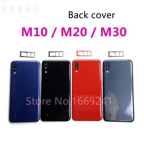 For SAMSUNG Galaxy M10 M105 M20 M205 M30 M305 Back Battery Cover Rear Panel Door Housing Camera Lens SIM Card Tray Replacement