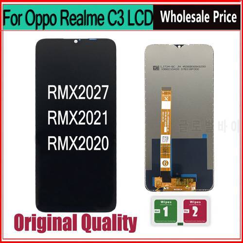 Original For Realme C3 Display LCD RMX2027 RMX2021 RMX2020 Touch Screen Frame Assembly Replacement For Realme C3 LCD