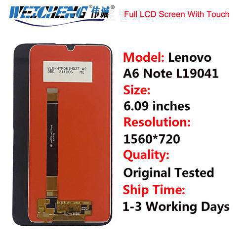 100% Original Touch Screen Digitizer L19041 LCD Display Assembly LCD For Lenovo A6 Note LCD Glass Sensor Panel Mobile Pantalla