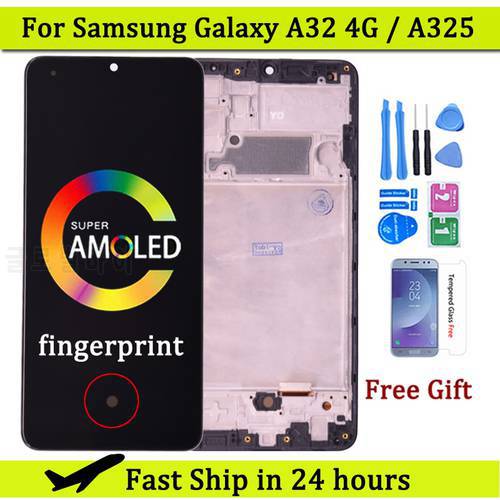 Super AMOLED For Samsung Galaxy A32 4G LCD For Samsung A325 A325F SM-A325F/DS LCD Display Frame Touch Digitizer Screen A325 LCD