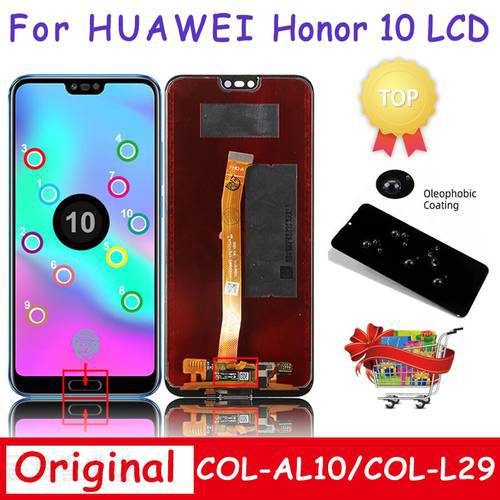 100% Original with Fingerprint 5.84&39&39 for Huawei Honor 10 LCD COL-L29 L19 AL10 TL10 Touch Screen Digitizer Assembly Repair Part