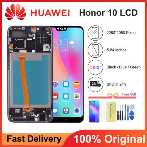 100% Original with Fingerprint 5.84&39&39 LCD with Frame for Huawei Honor 10 Display Touch Screen Digitizer Assembly Replace COL-L29