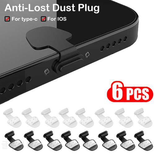 6pcs Dustproof Protector Cover Type-C/iOS Dust Plug Silicone Phone Charging Port Stopper Cap Enchufe Antipolvo Para Celular