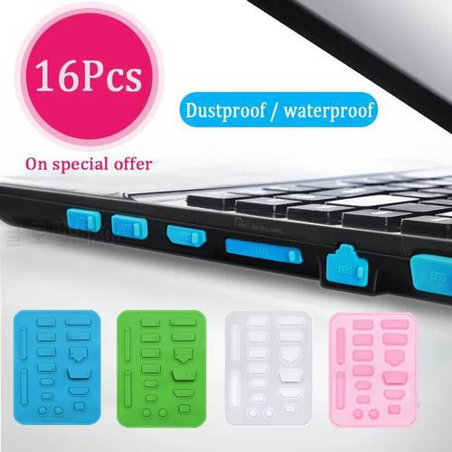 16pcs/set Colorful Anti Dust Plug for Laptop Silicone Cover Stopper Laptop Dustproof USB Interface Waterproof Cover