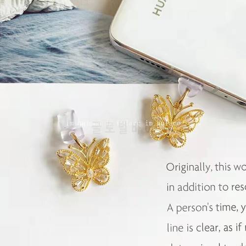 Original mobile phone earphone dust plug temperament rhinestone butterfly suitable for Huawei Apple Android type-c data plug