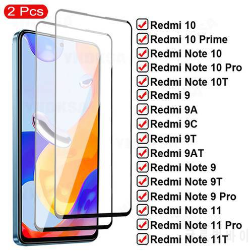 2Pcs Full Protection Glass For Xiaomi Redmi 10 Prime 9A 9C 9T 9AT 10X Tempered Screen Protector Redmi Note 9 11 Pro 10T 11T Film