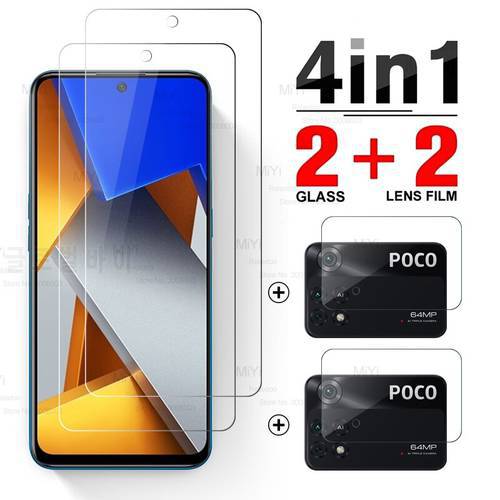 for Xiaomi Poco M4 Pro 4G 5G NFC Glass 4in1 Camera Lens Protector On Pocco Poko Little M4Pro M 4 Pro Pocophone Screen Film Cover