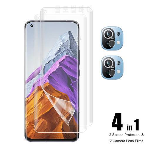 4 in 1 For Xiaomi Mi 11 Pro / Mi 11 5G Screen Protector Soft Hydrogel Film 3D Full Coverage & Camera Lens Film