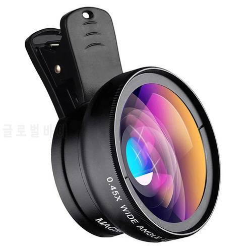 New 2 in 1 Phone Lens 0.45X Wide Angle Macro Fisheye Lens for iPhone Samsung Xiaomi Camera Lens Kits With Clip Fish Eye Lens