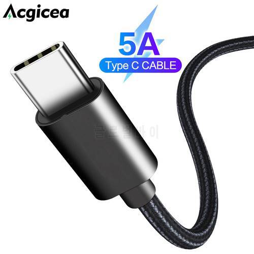 Acgicea 5A USB Type C Cable For Samsung S20 S9 S8 Xiaomi Huawei P30 Pro Type-C Fast Charge Mobile Phone Charging Wire Cables