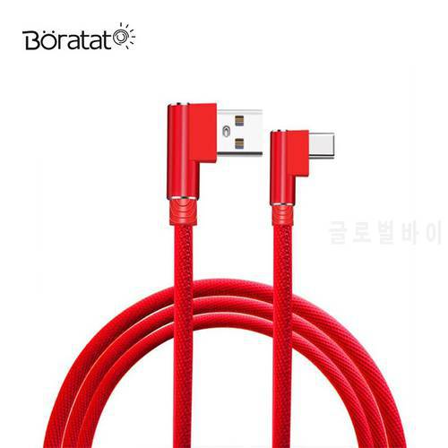 2.4A Elbow Phone Cable Type-C Data Cable Nylon Braid For Huawei Mobile Phone USB Charging Cable Fast Charger 1/2/3 Meter