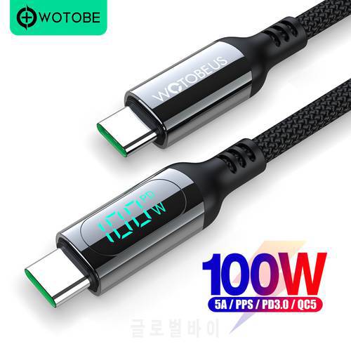 Charging LED Display 5A USB C to C Cable, WOTOBE Type-C Nylon Braided Cord for MacBook Pro iPad Lenovo hp laptop mobile phones