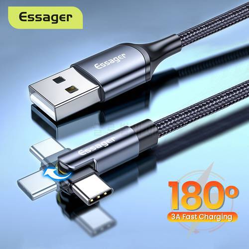 Essager 180° Rotate Micro USB Type C Cable For Samsung Xiaomi 3A Fast Charging USBC Cable 90 Degree Phone Cable Data Wire Cord